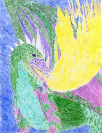 portrait of dragon breathing fire from knights of the promise, kaarathlon, fantasy fiction